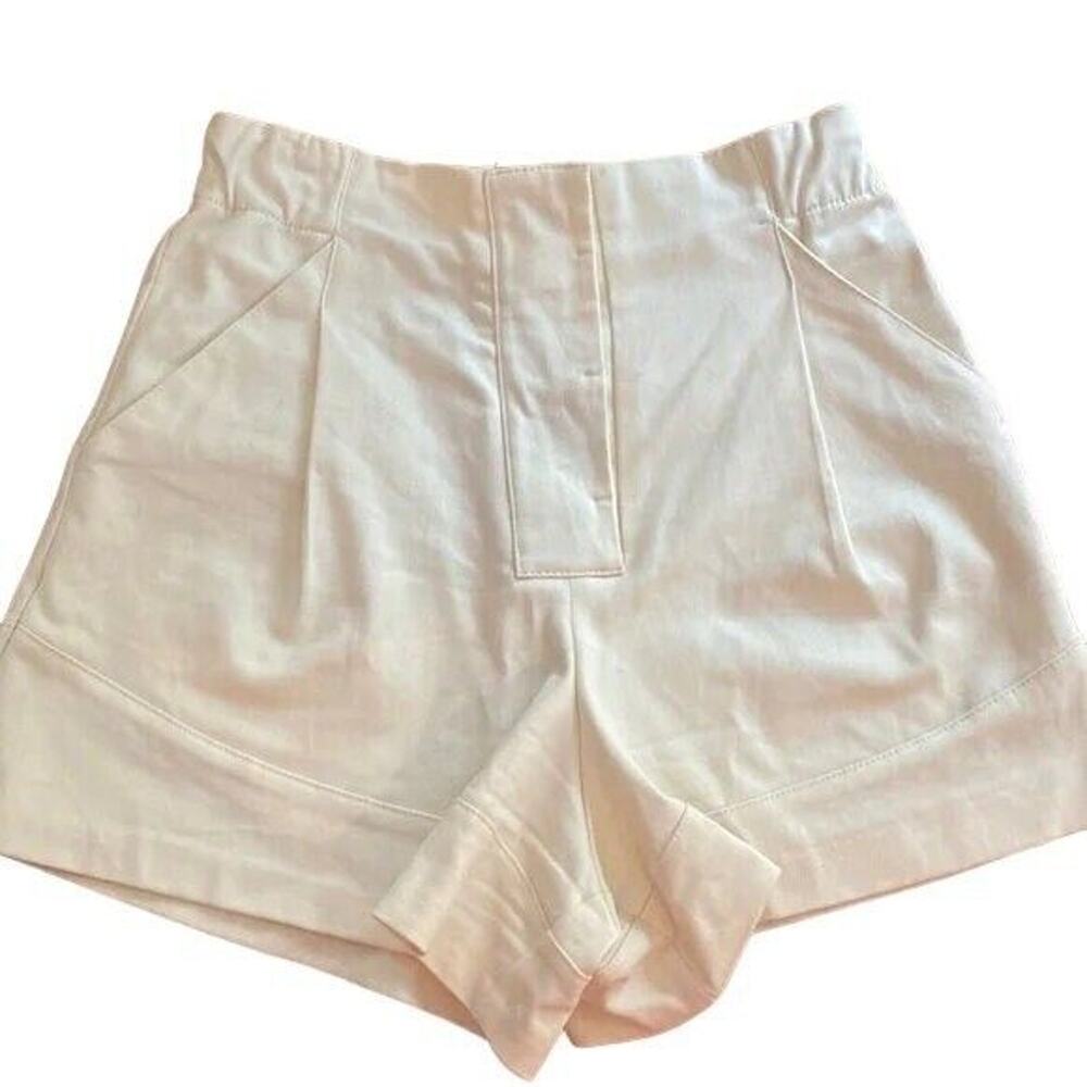 Zara High Waisted Elastic Cotton Shorts Pockets Hidden Buttons S Cream #2957